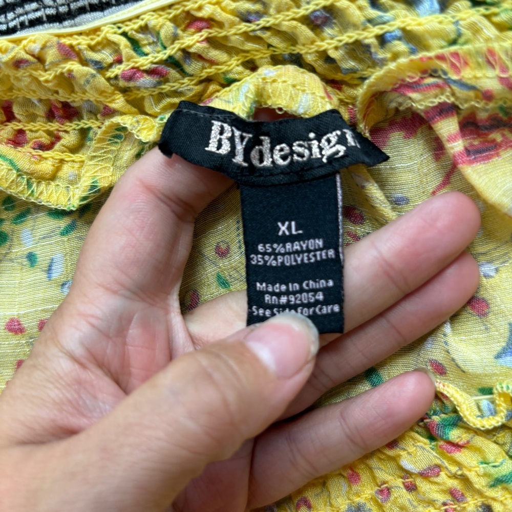 Yellow Floral Off The Shoulder 3/4 Sleeve Blouse - Picture 3 of 5